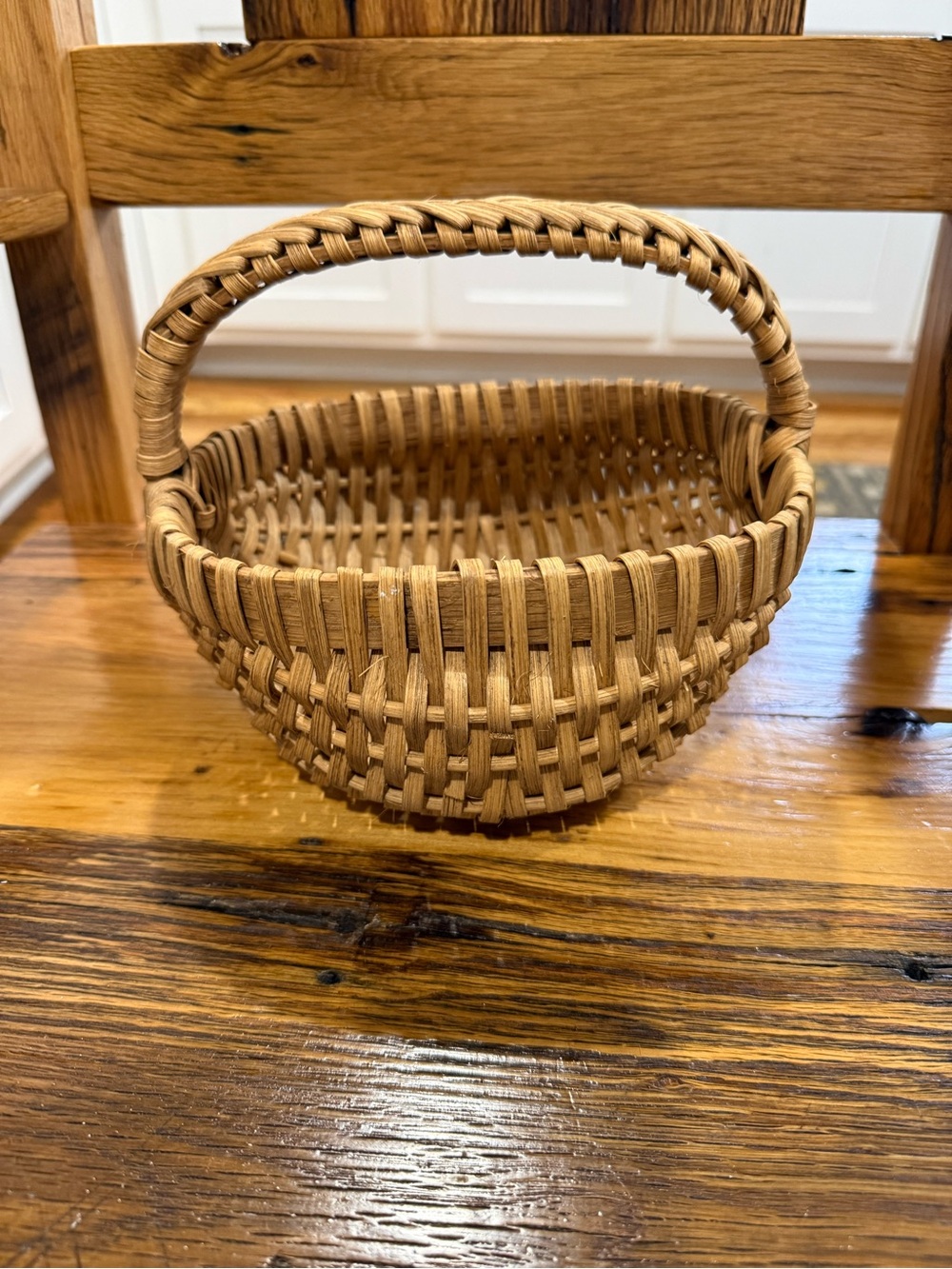 Amish Handmade Woven Natural Tan Handled Basket